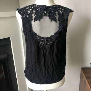 F21 black lace inset drawstring top sz small